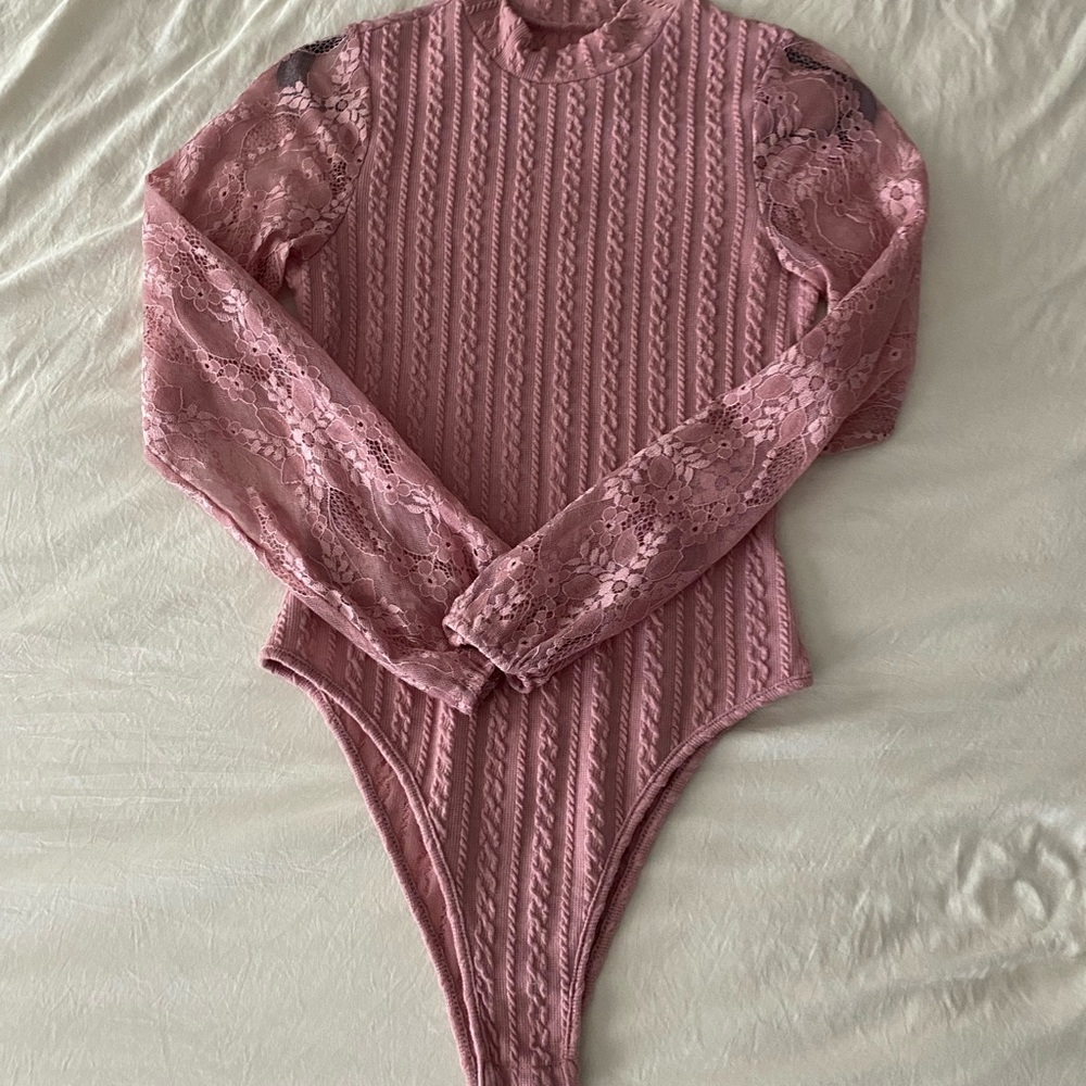 Elegant Pink Lace Bodysuit
